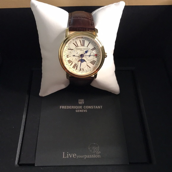 Frederique Constant Classics Business Timer Moonphase Mens Gold Watch - Picture 5 of 8